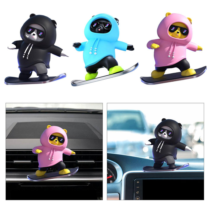 Cute Skateboard Bear Decoration for Car Gift for Drivers Sculpture Accessory black