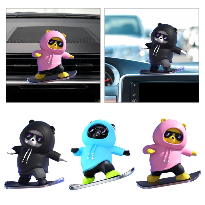 Cute Skateboard Bear Decoration for Car Gift for Drivers Sculpture Accessory black