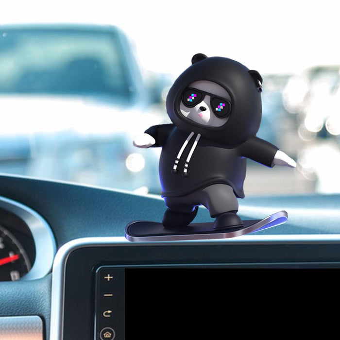 Cute Skateboard Bear Decoration for Car Gift for Drivers Sculpture Accessory black