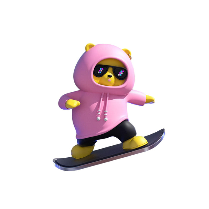 Cute Skateboard Bear Decoration for Car Gift for Drivers Sculpture Accessory pink