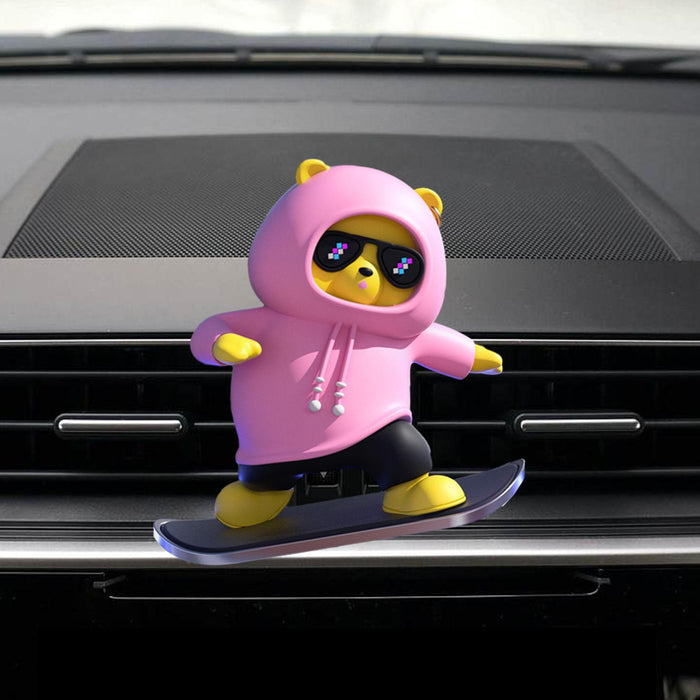 Cute Skateboard Bear Decoration for Car Gift for Drivers Sculpture Accessory pink