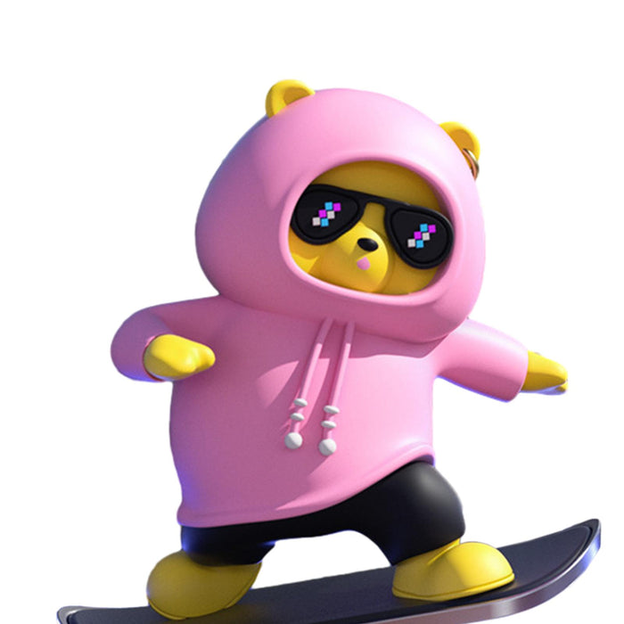 Cute Skateboard Bear Decoration for Car Gift for Drivers Sculpture Accessory pink