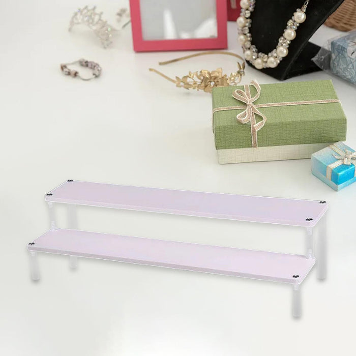 Wooden Display Riser Stand Counter Shelf for Dolls Collection Makeup Perfume 2 Layers 40CM