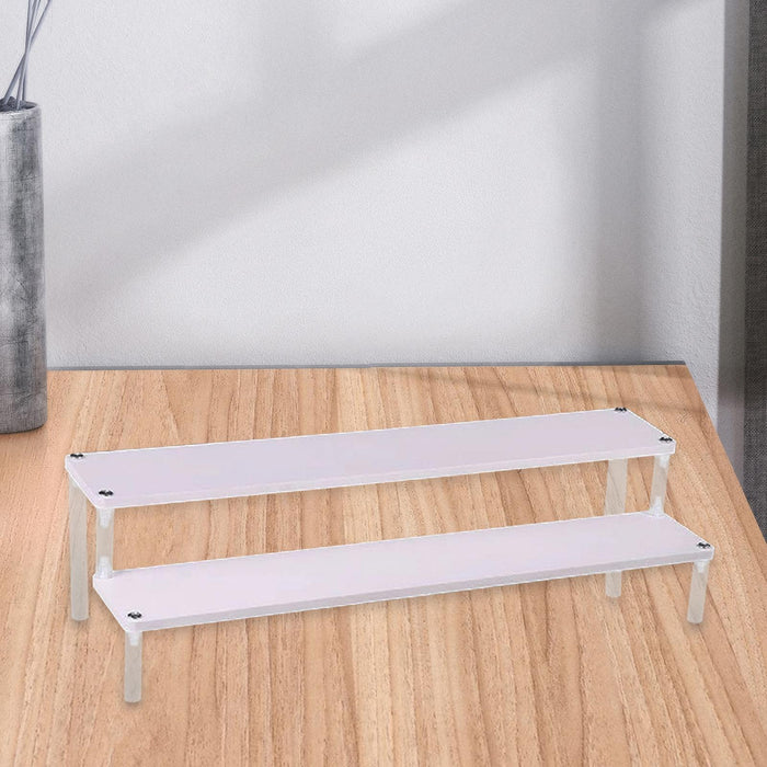 Wooden Display Riser Stand Counter Shelf for Dolls Collection Makeup Perfume 2 Layers 40CM