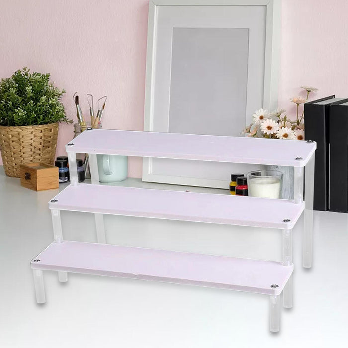 Wooden Display Riser Stand Counter Shelf for Dolls Collection Makeup Perfume 3 Layers 30CM