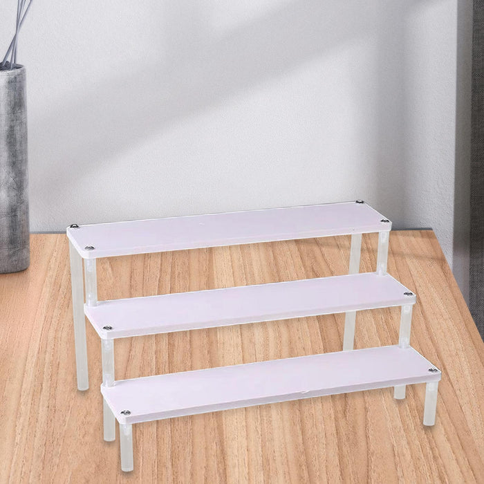 Wooden Display Riser Stand Counter Shelf for Dolls Collection Makeup Perfume 3 Layers 30CM