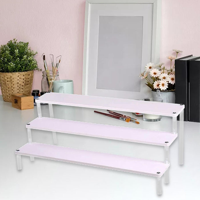 Wooden Display Riser Stand Counter Shelf for Dolls Collection Makeup Perfume 3 Layers 50CM