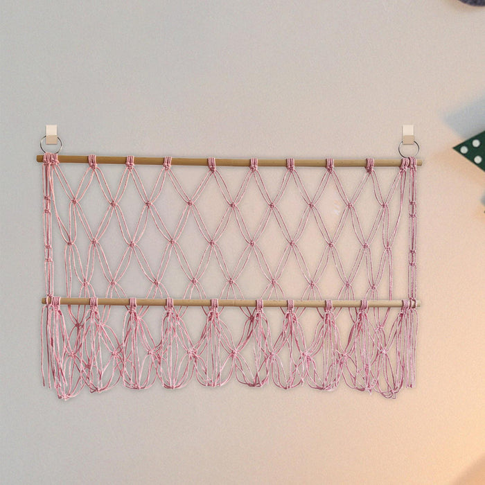 Wall Hanging Net Toy Storage Organizer Durable Handwoven Plush Toy Organizer Pink