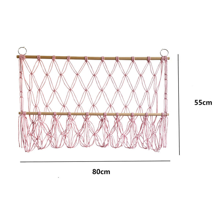 Wall Hanging Net Toy Storage Organizer Durable Handwoven Plush Toy Organizer Pink