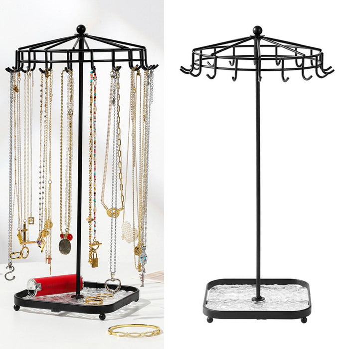 Rotating Jewelry Holder Iron Jewelry Display Rack for Necklace Ring Bracelet Black