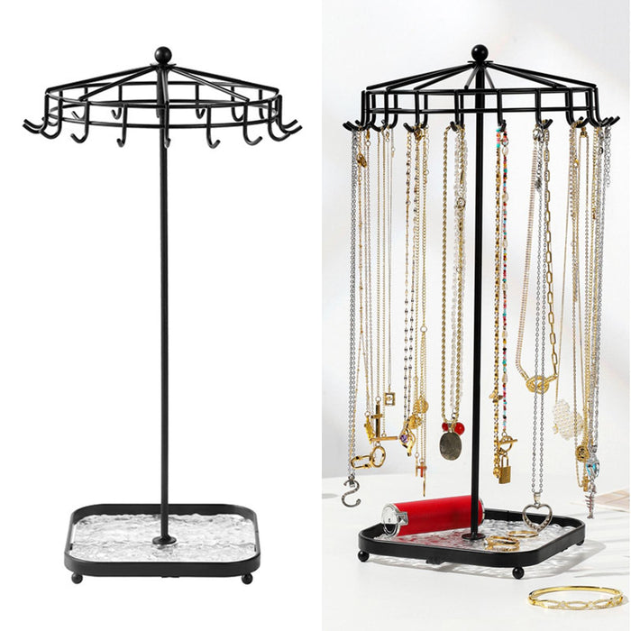 Rotating Jewelry Holder Iron Jewelry Display Rack for Necklace Ring Bracelet Black