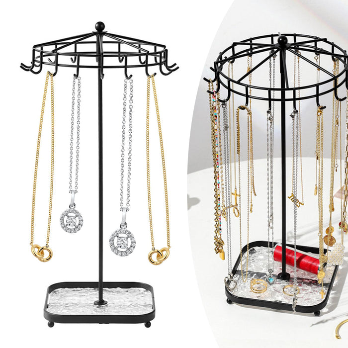 Rotating Jewelry Holder Iron Jewelry Display Rack for Necklace Ring Bracelet Black