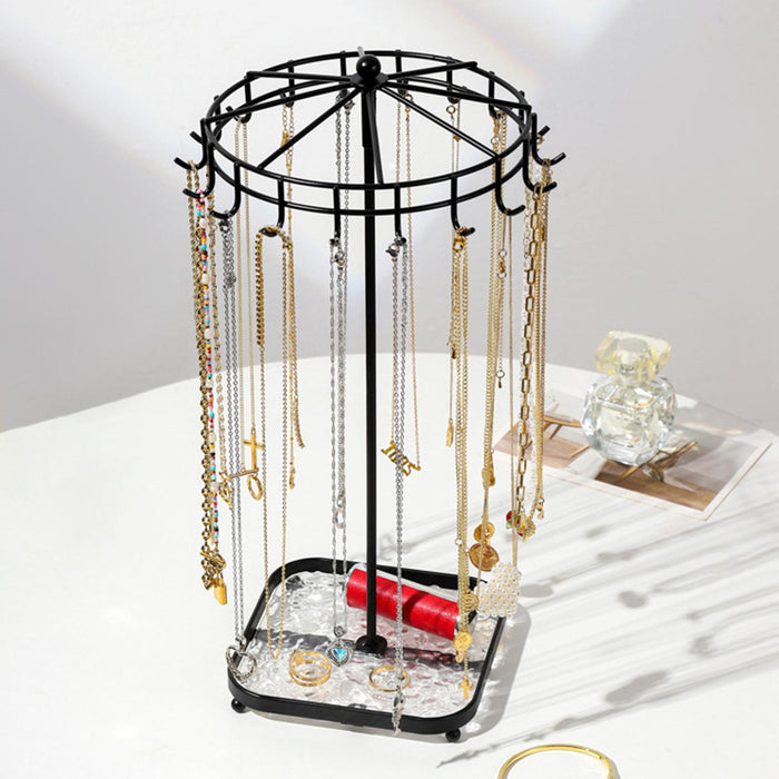 Rotating Jewelry Holder Iron Jewelry Display Rack for Necklace Ring Bracelet Black