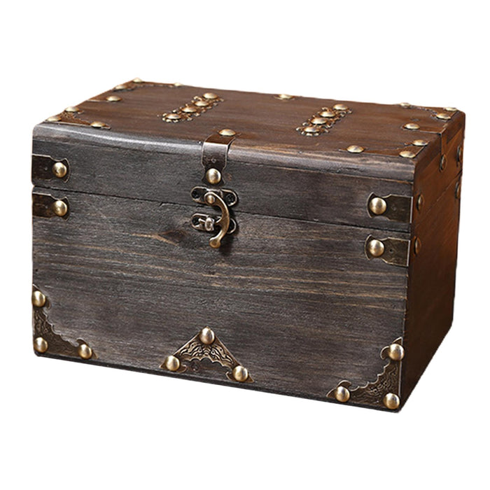 Crofta Retro Design Storage Box Wood Treasure Chest for Women Girlfriend Engagement Grey