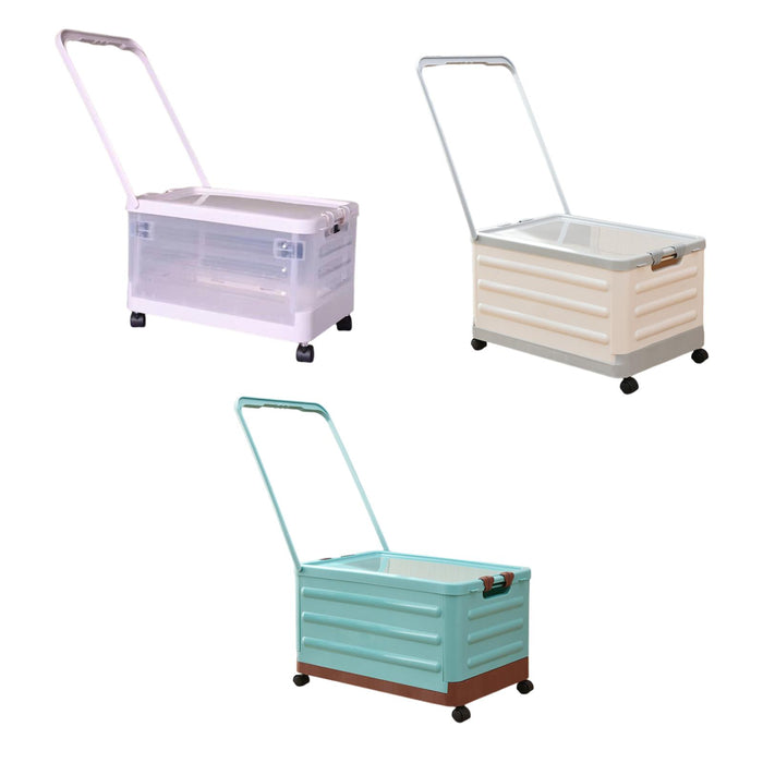 Storage Bin with Wheels and Pull Handle Folding Lidded Car Trunk Storage Box Clear