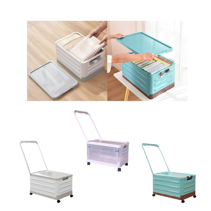 Storage Bin with Wheels and Pull Handle Folding Lidded Car Trunk Storage Box Clear