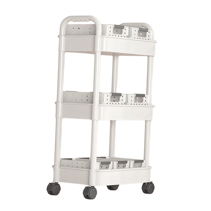 Crofta Mobile Shelf Portable Rolling Cart for Home Organization Farmhouse Apartment 3 Tiers