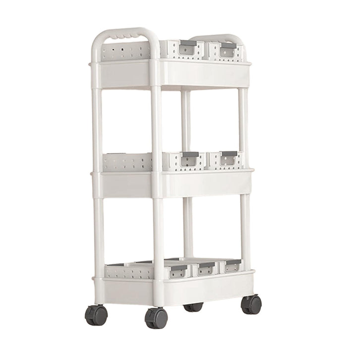 Crofta Mobile Shelf Portable Rolling Cart for Home Organization Farmhouse Apartment 3 Tiers