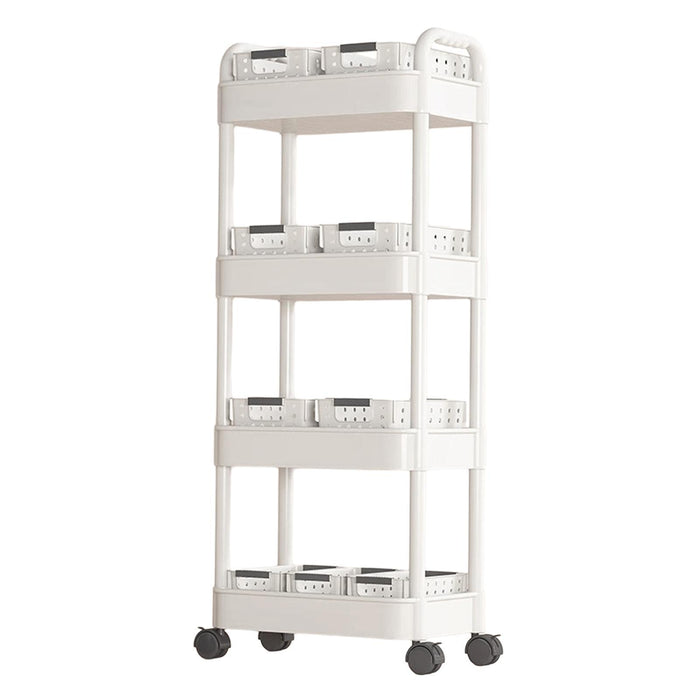 Crofta Mobile Shelf Portable Rolling Cart for Home Organization Farmhouse Apartment 4 Tiers