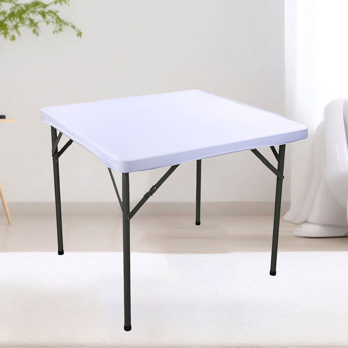 Square Table Cover Stretchable Elastic Tablecloth for Dinner Party End Table White