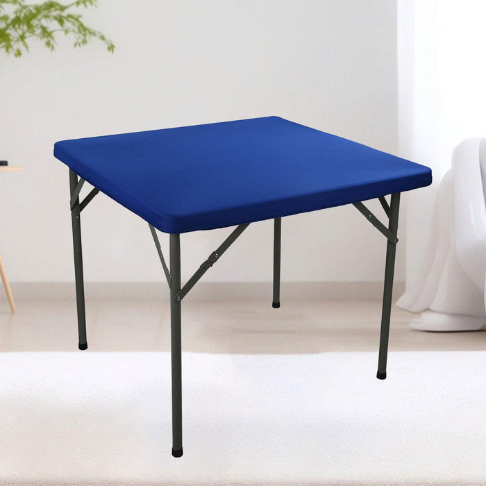 Square Table Cover Stretchable Elastic Tablecloth for Dinner Party End Table Blue