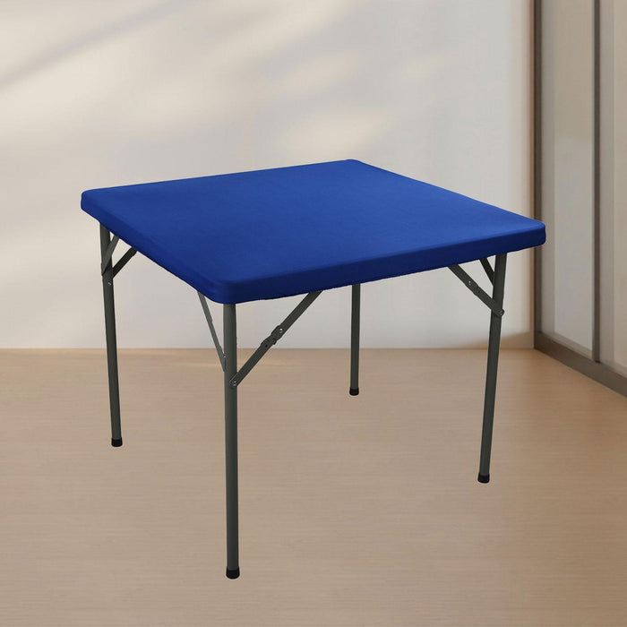 Square Table Cover Stretchable Elastic Tablecloth for Dinner Party End Table Blue