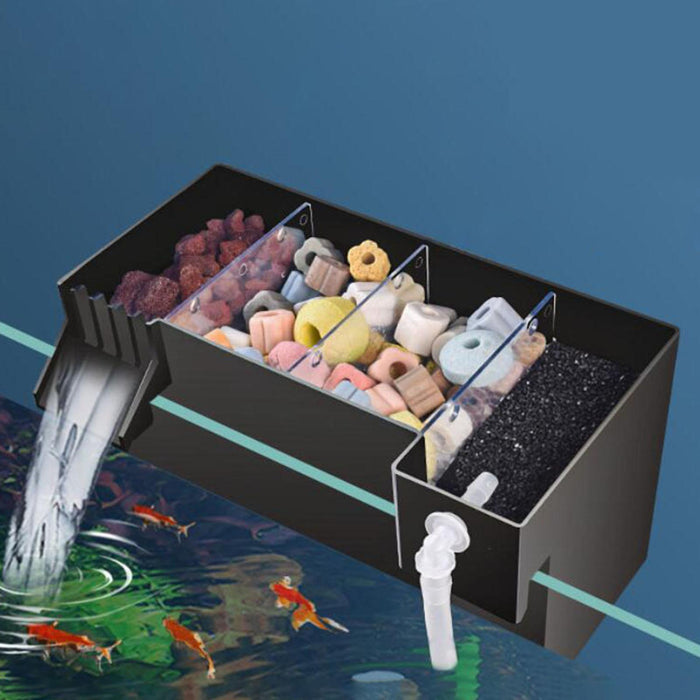 Aquarium Hang on Filter Box Drip Flow Box Waterfall Fish Tank Top Filter Box Black 26x13.5x15cm