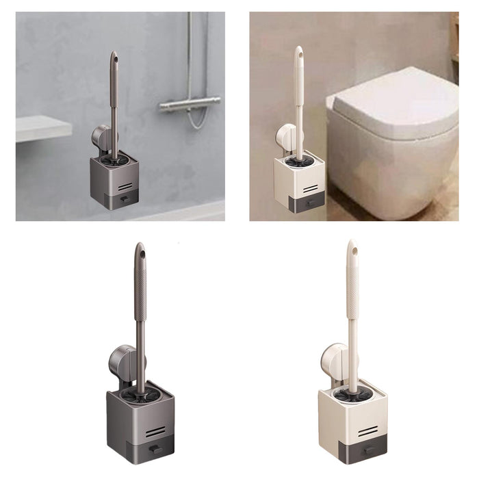 Toilet Brush with Holder Compact Cleaning Brush for Hotel Washroom Household Gray