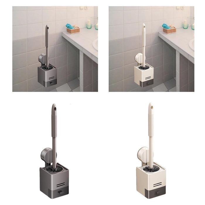 Toilet Brush with Holder Compact Cleaning Brush for Hotel Washroom Household Gray