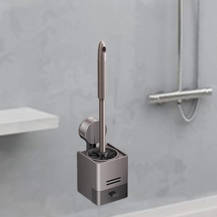 Toilet Brush with Holder Compact Cleaning Brush for Hotel Washroom Household Gray