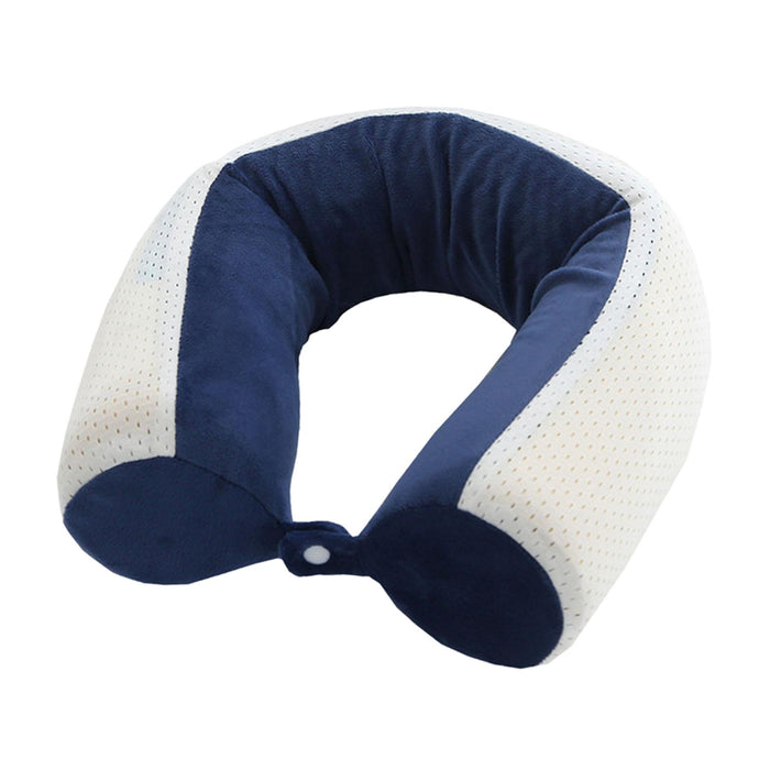 Travel Pillow Ergonomic Neck Support Pillow for Home Traveling Sleeping Blue and White