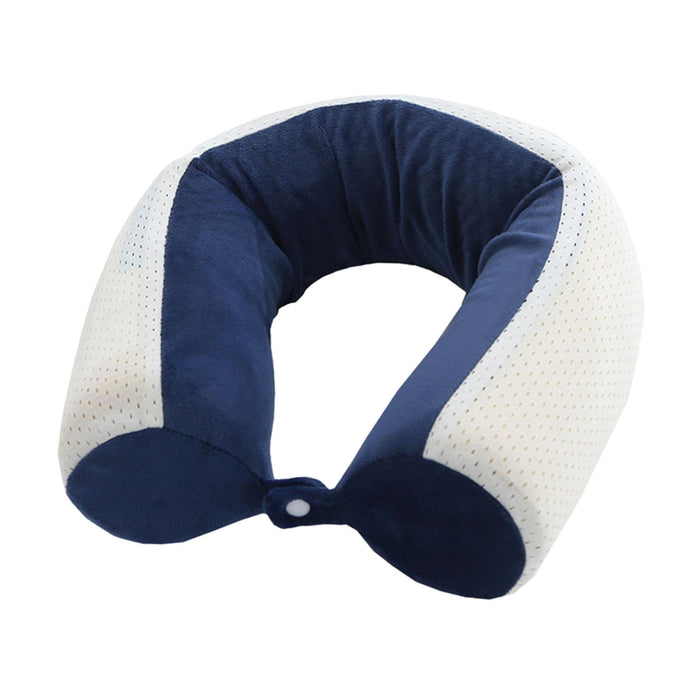 Travel Pillow Ergonomic Neck Support Pillow for Home Traveling Sleeping Blue and White