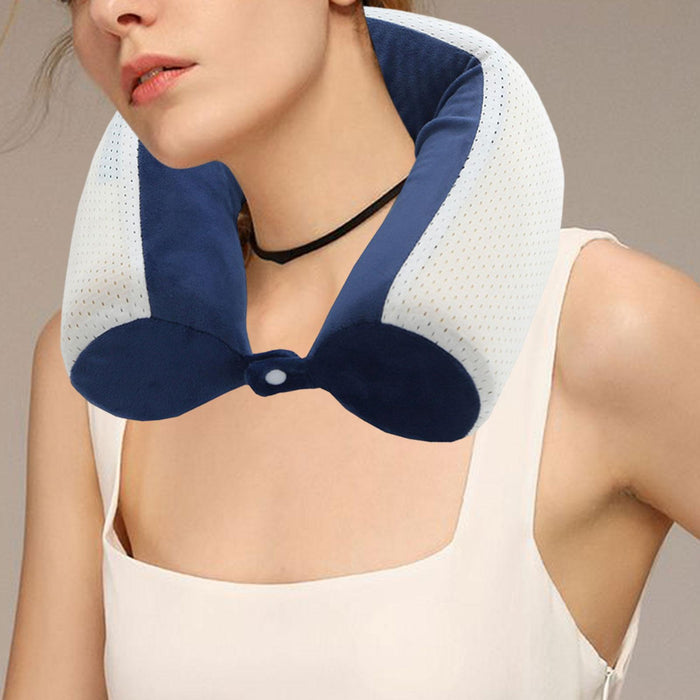 Travel Pillow Ergonomic Neck Support Pillow for Home Traveling Sleeping Blue and White