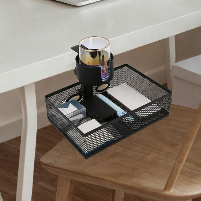 Under Desk Drawer Tray Rotates 360 Degrees with Cup Holder for Pantry Office