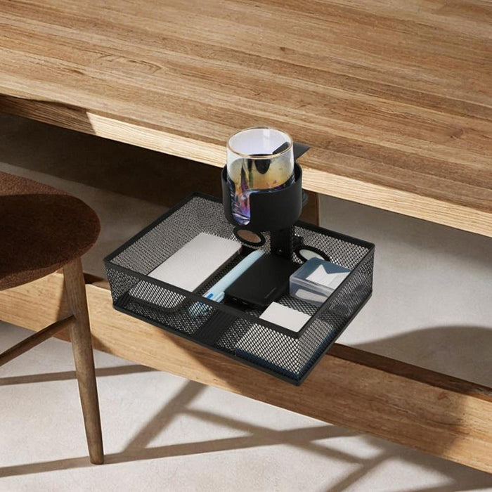 Under Desk Drawer Tray Rotates 360 Degrees with Cup Holder for Pantry Office