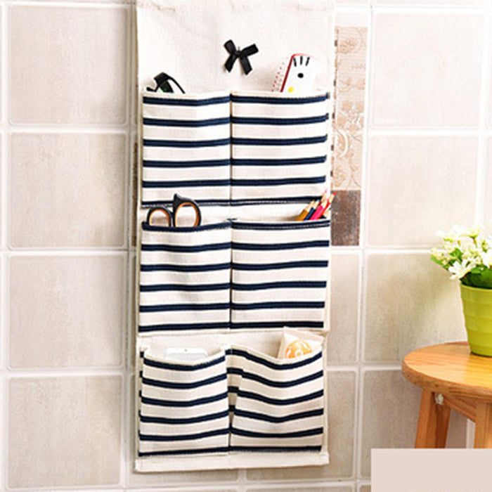 Wall Hanging Bag Modern over The Door Holder Case for Home Bathroom Wardrobe Blue with 6 Pockets