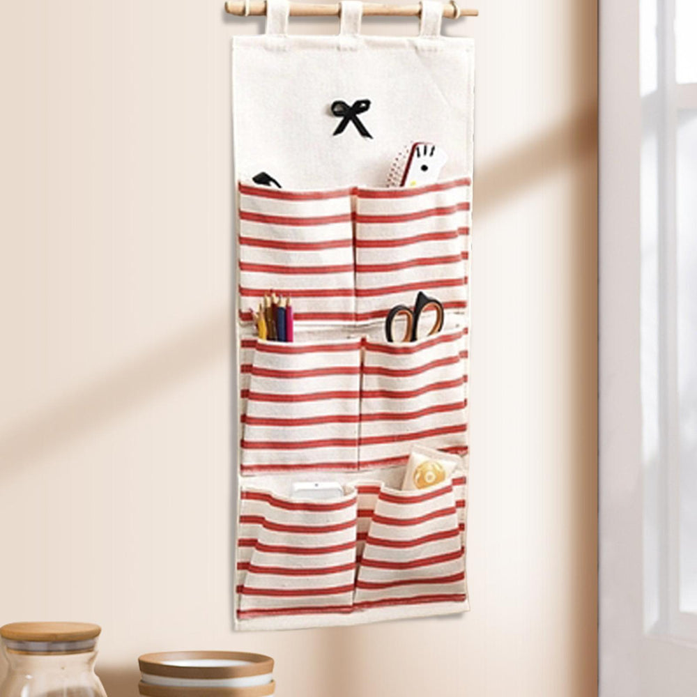 Wall Hanging Bag Modern over The Door Holder Case for Home Bathroom Wardrobe Red with 6 Pockets