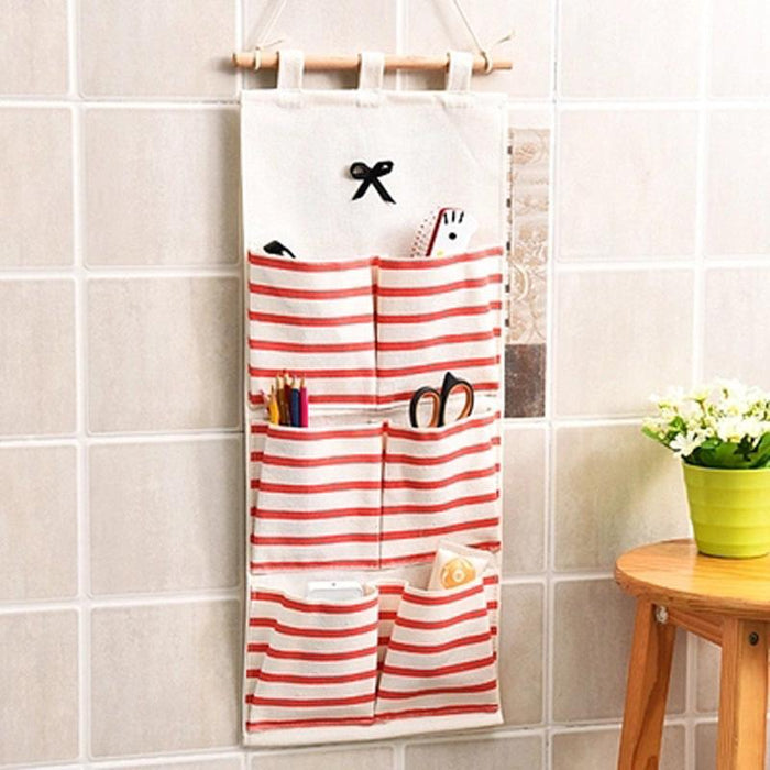 Wall Hanging Bag Modern over The Door Holder Case for Home Bathroom Wardrobe Red with 6 Pockets