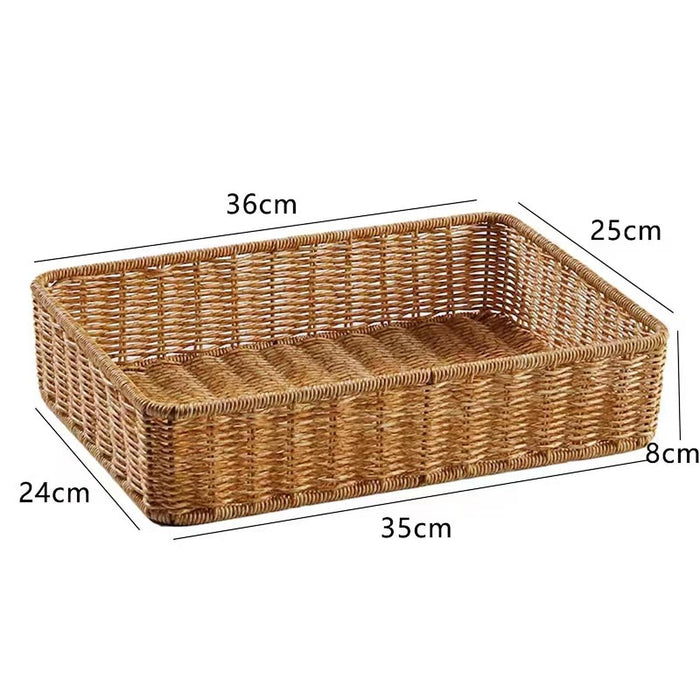 Woven Storage Basket Decorative Simple Bread Basket for Books Cosmetics Toys 35cmx24cmx8cm