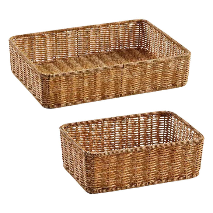 Woven Storage Basket Decorative Simple Bread Basket for Books Cosmetics Toys 35cmx24cmx8cm