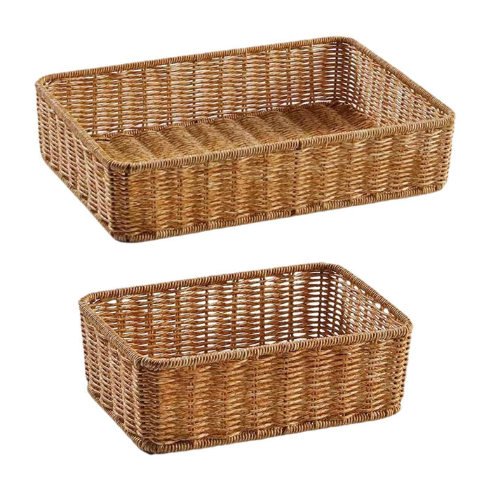 Woven Storage Basket Decorative Simple Bread Basket for Books Cosmetics Toys 35cmx24cmx8cm