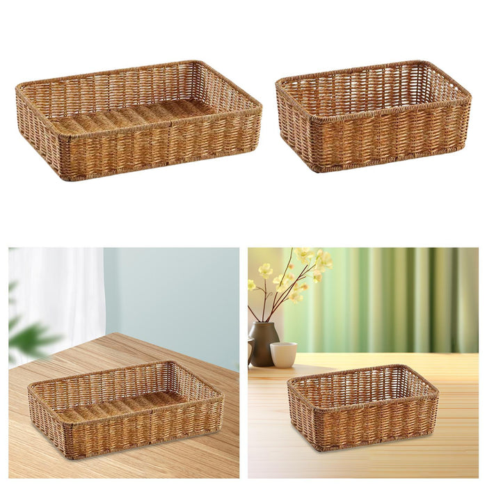 Woven Storage Basket Decorative Simple Bread Basket for Books Cosmetics Toys 35cmx24cmx8cm