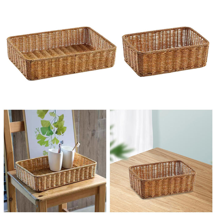 Woven Storage Basket Decorative Simple Bread Basket for Books Cosmetics Toys 35cmx24cmx8cm