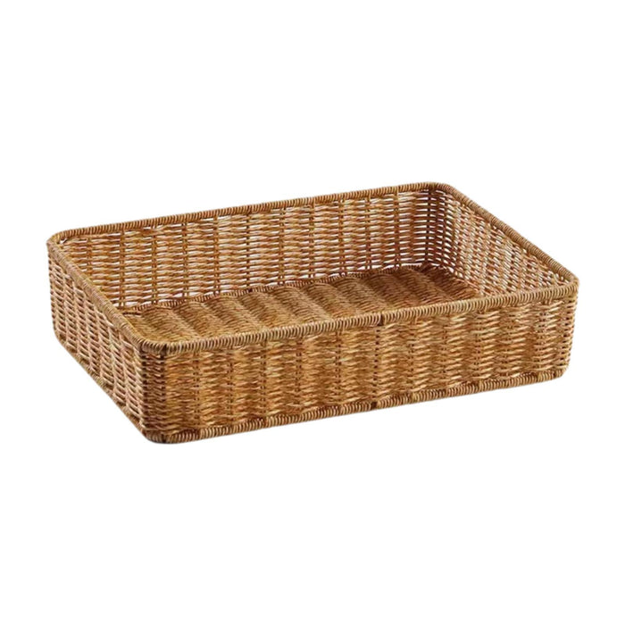 Woven Storage Basket Decorative Simple Bread Basket for Books Cosmetics Toys 35cmx24cmx8cm