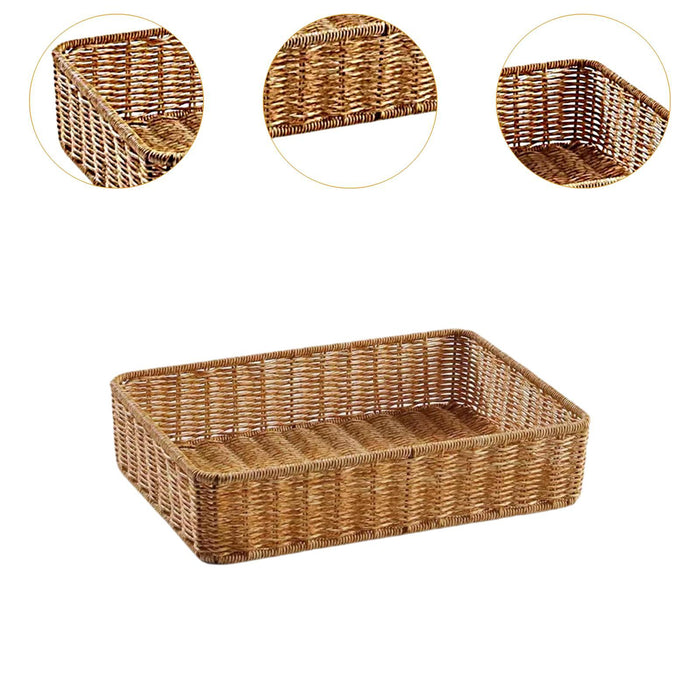 Woven Storage Basket Decorative Simple Bread Basket for Books Cosmetics Toys 35cmx24cmx8cm