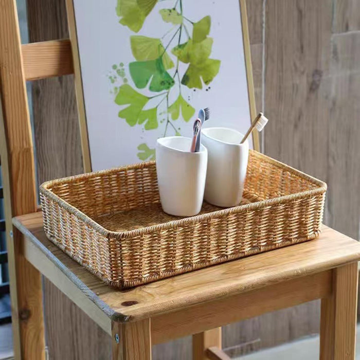 Woven Storage Basket Decorative Simple Bread Basket for Books Cosmetics Toys 35cmx24cmx8cm