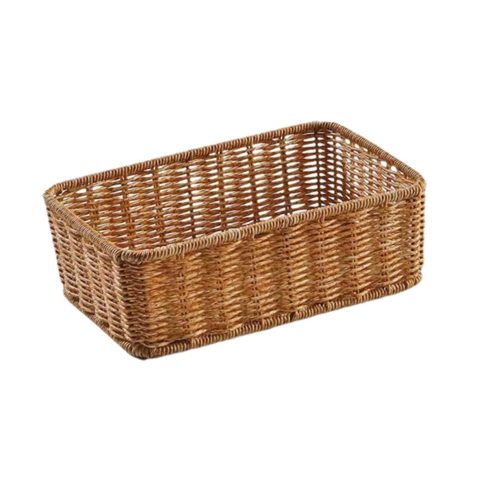 Woven Storage Basket Decorative Simple Bread Basket for Books Cosmetics Toys 24cmx16cmx8cm