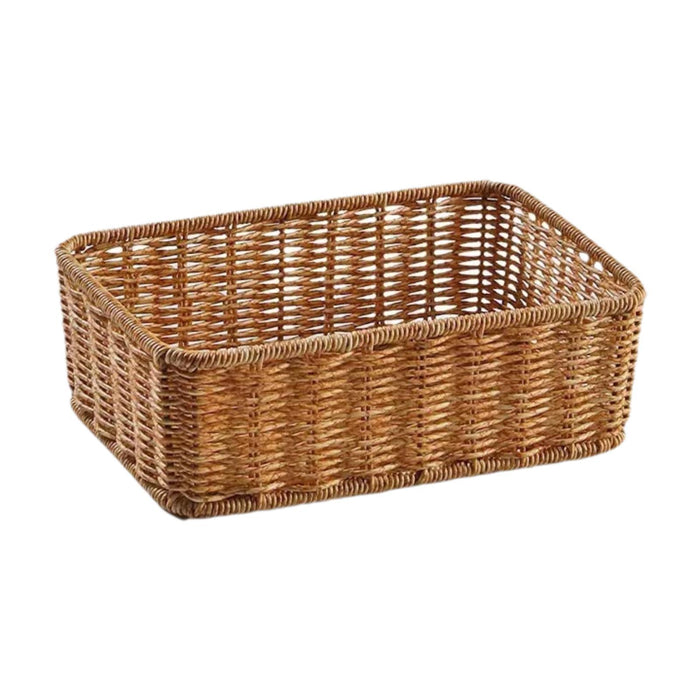 Woven Storage Basket Decorative Simple Bread Basket for Books Cosmetics Toys 24cmx16cmx8cm