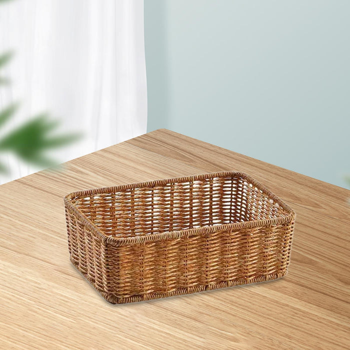 Woven Storage Basket Decorative Simple Bread Basket for Books Cosmetics Toys 24cmx16cmx8cm