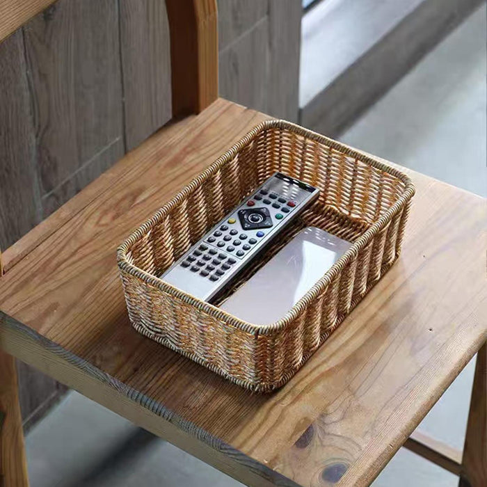 Woven Storage Basket Decorative Simple Bread Basket for Books Cosmetics Toys 24cmx16cmx8cm